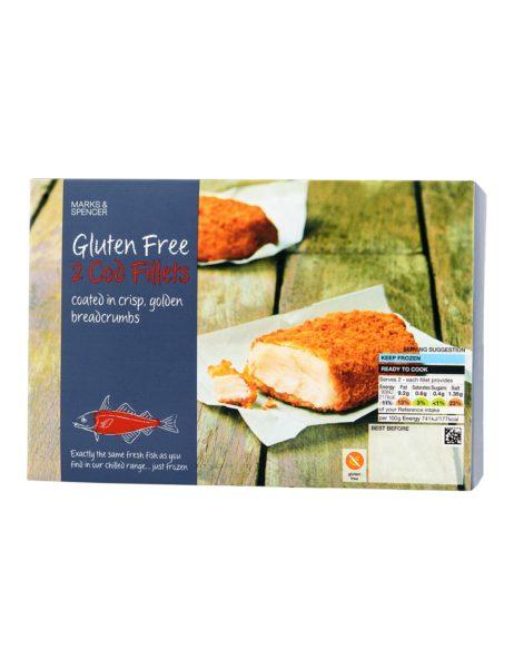 2 Cod Fillets Coated In Crisp, Golden Breadcrumbs  Gluten Free  245 gr