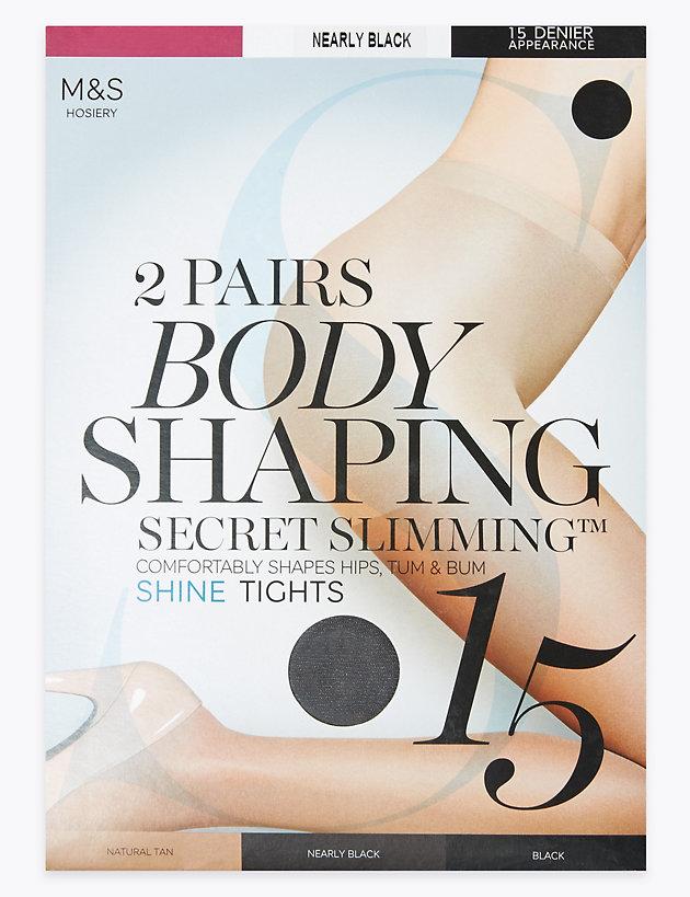 2 Pack 15 Denier Secret Slimming Body Shaper Tights