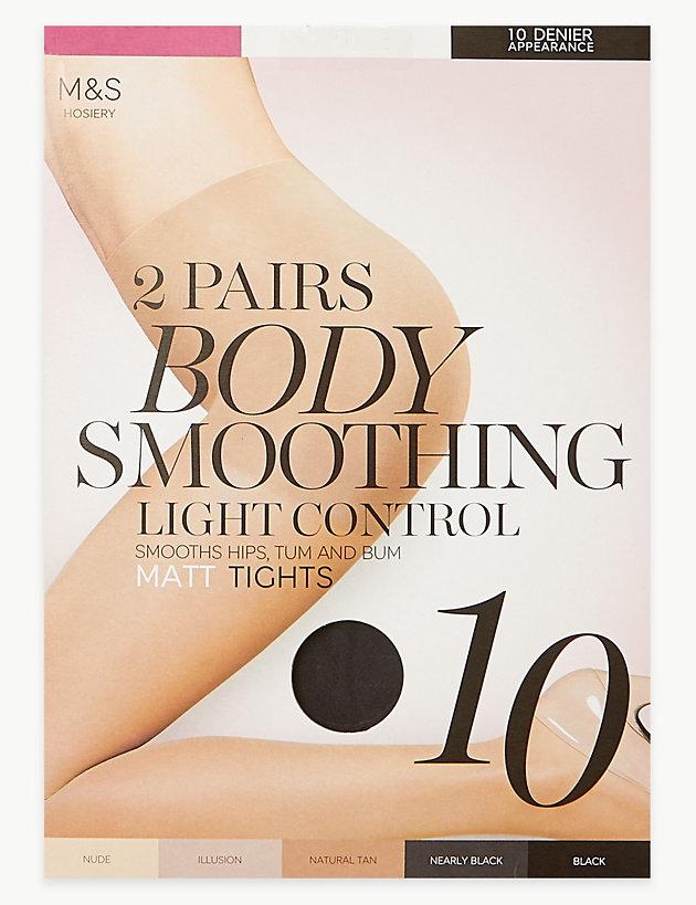 2 Pair Pack 10 Denier Body Smoothing Tights 