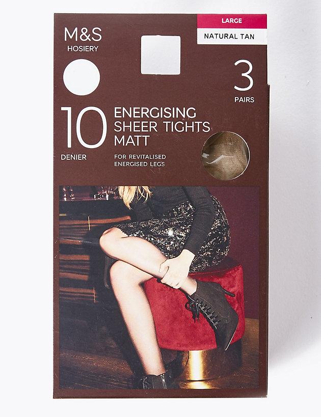 3 Pack 10 Denier Energising Sheer Tights