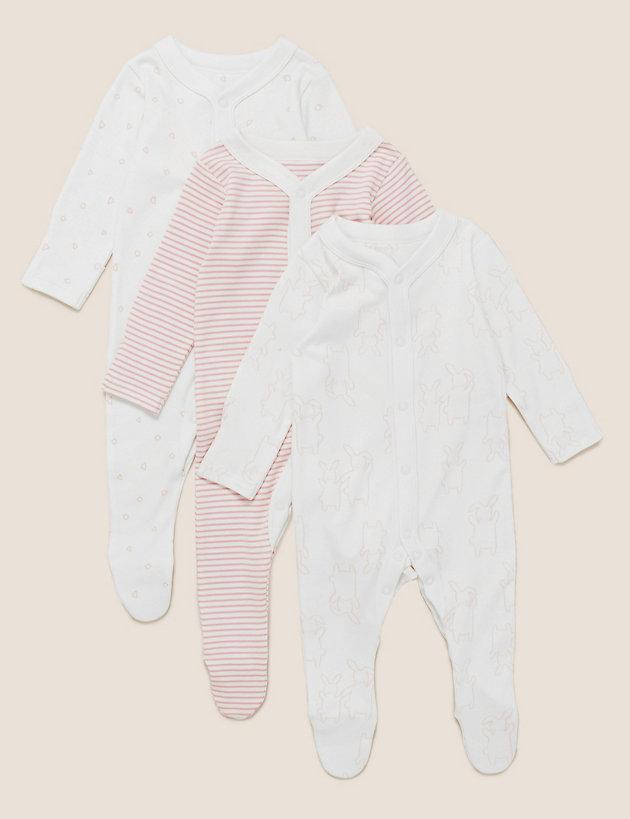 3pk Pure Cotton Printed Sleepsuits (5lbs-3 Yrs)