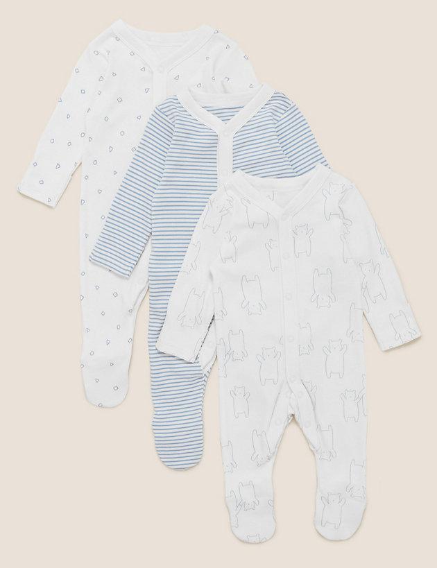 3pk Pure Cotton Printed Sleepsuits (5lbs-3 Yrs)