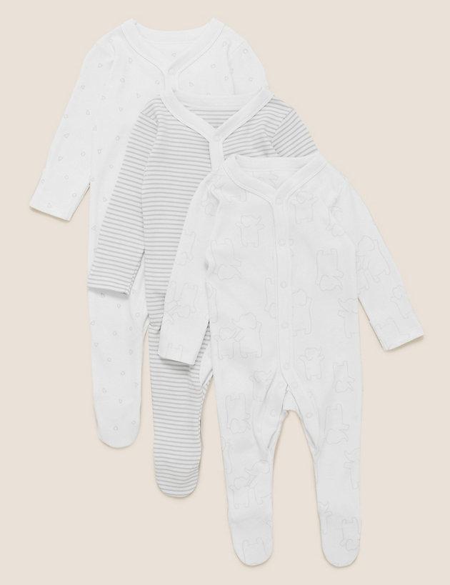 3pk Pure Cotton Printed Sleepsuits (5lbs-3 Yrs)