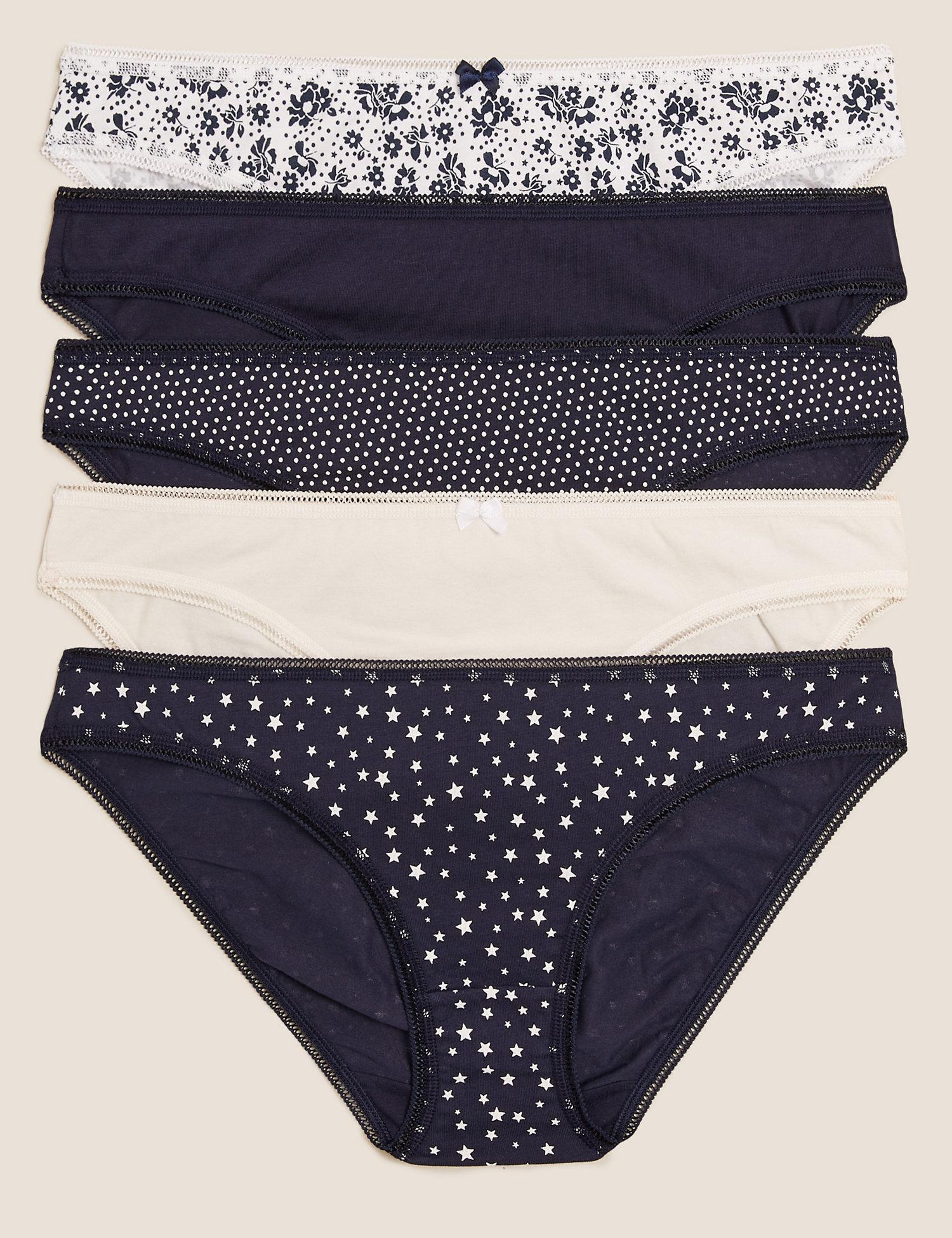 5pk Cotton Lycra  Printed Bikini Knickers