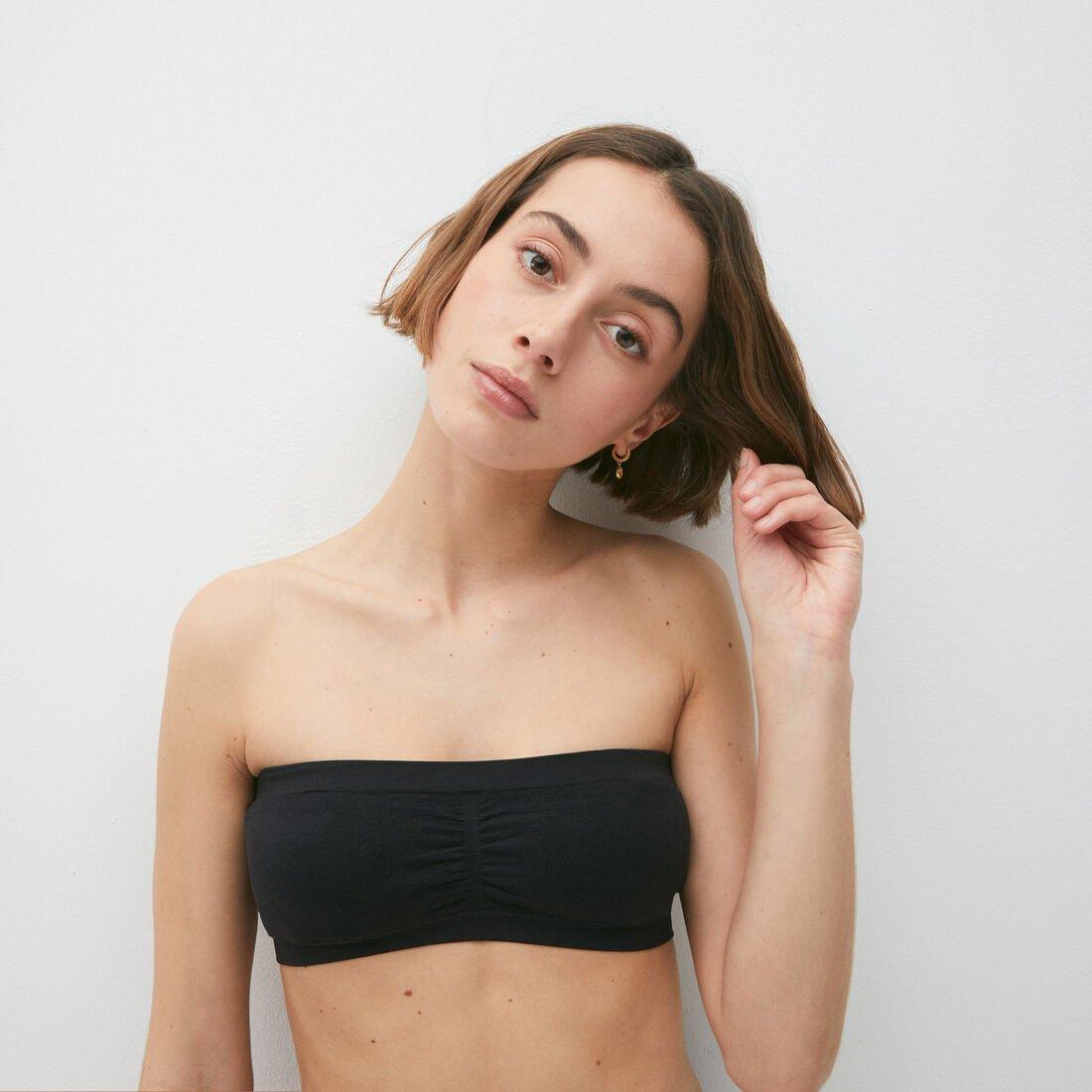 Elasticated gathered bandeau top - black