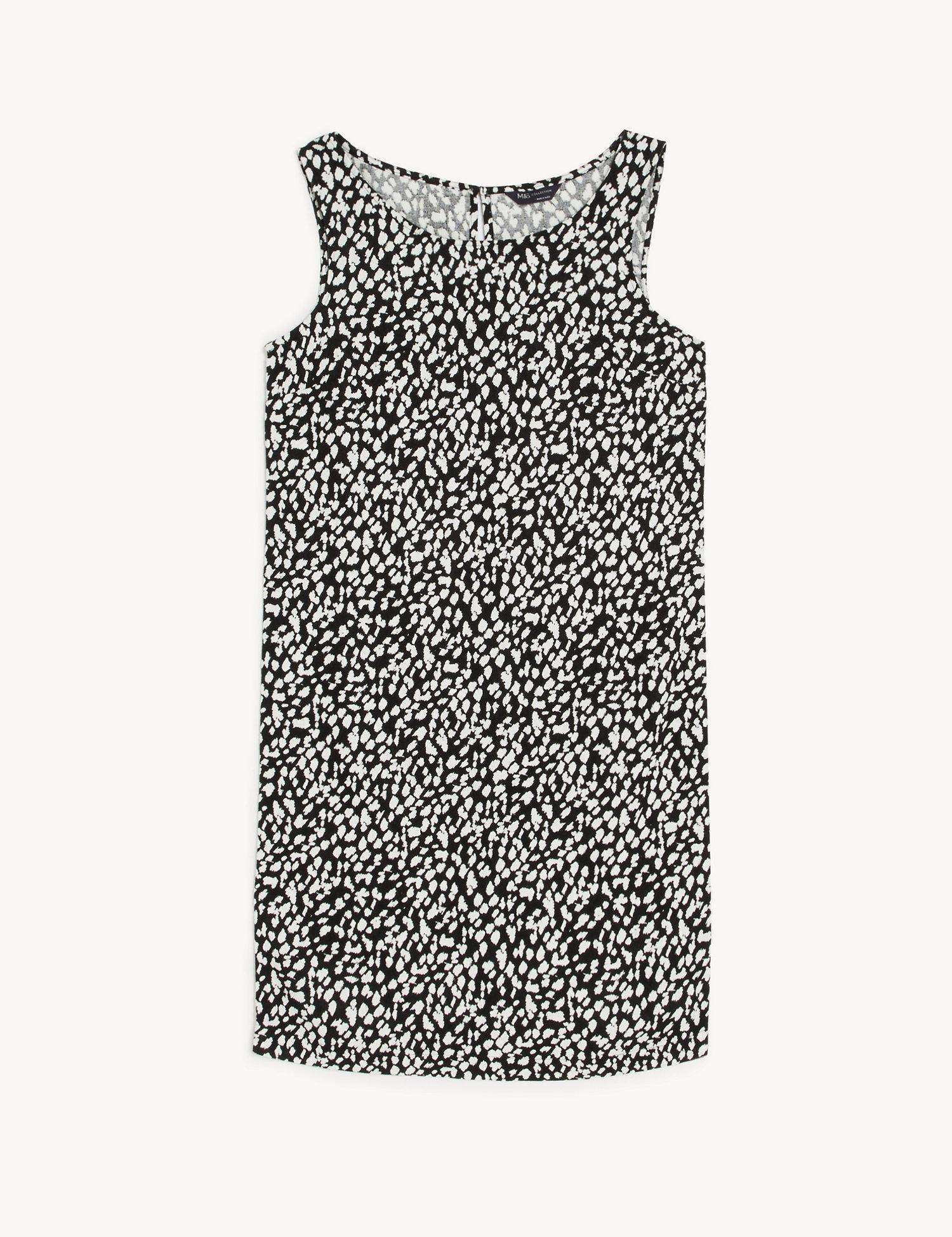 Linen Rich Printed Round Neck Shift Dress