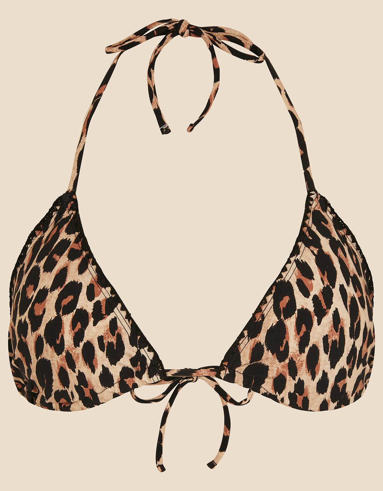 Leopard Blanket Stitch Triangle Bikini Top