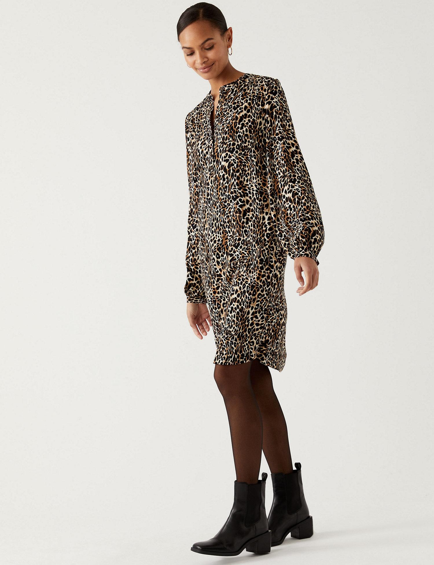 Printed Button Front Shift Dress